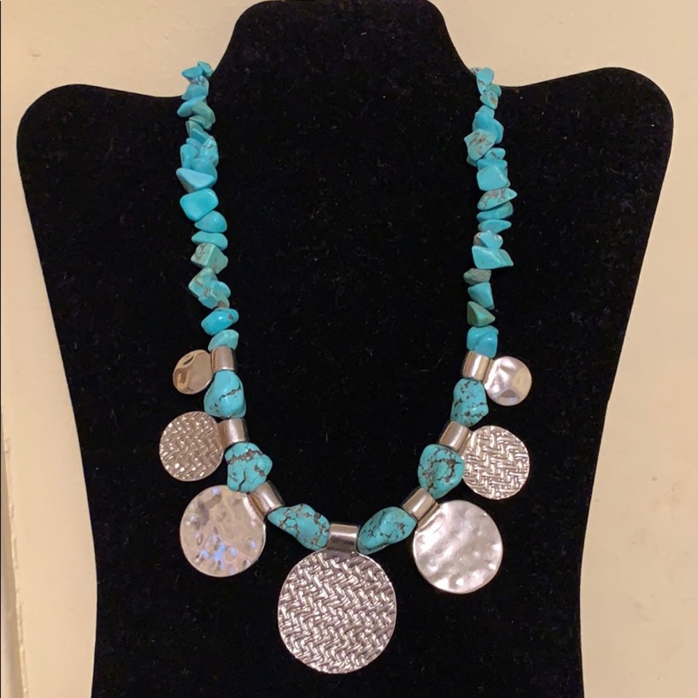 Turquoise silver disc necklace